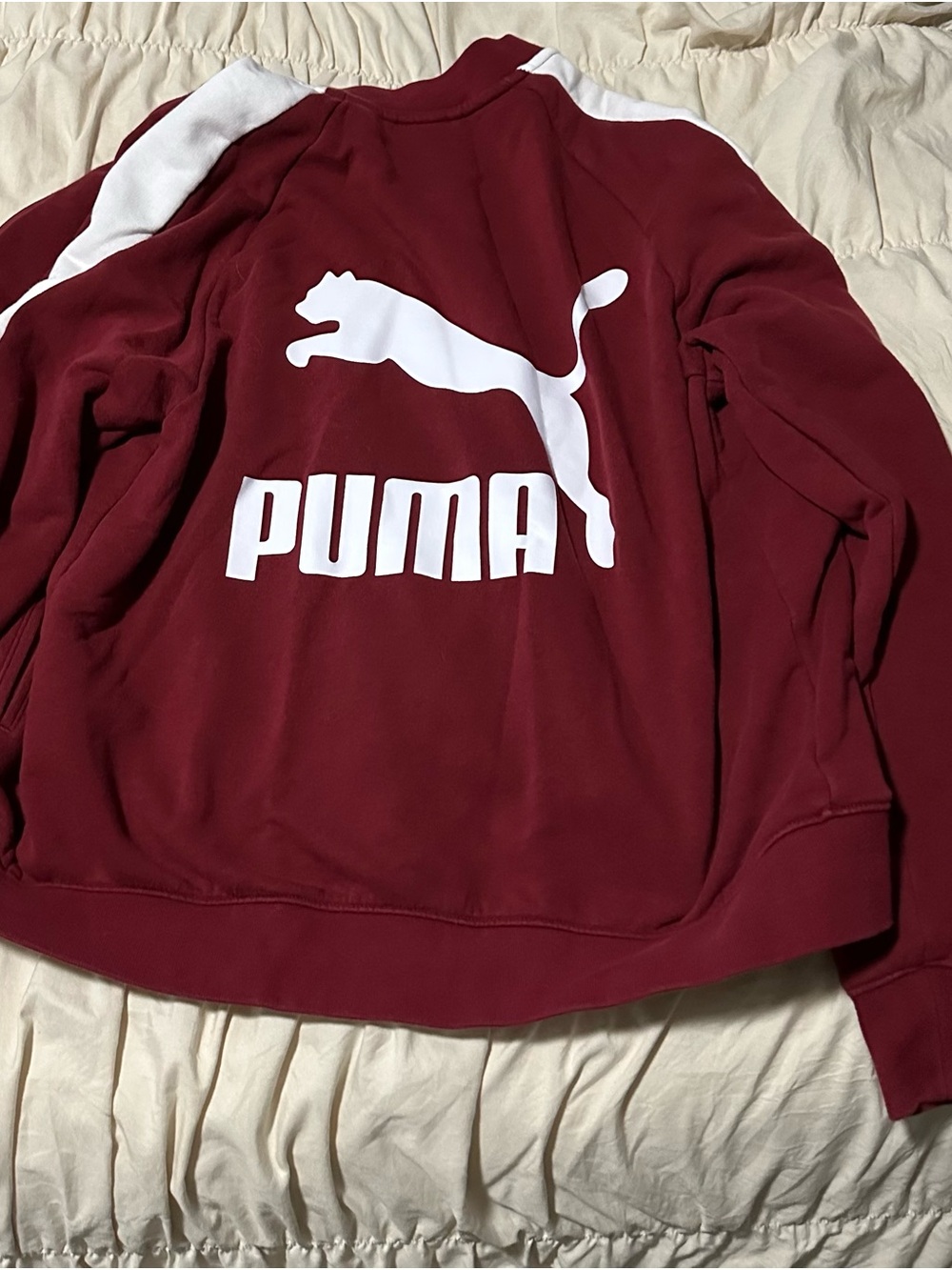 Puma Burgundy Crewneck Sweatshirt with White Tag Detail